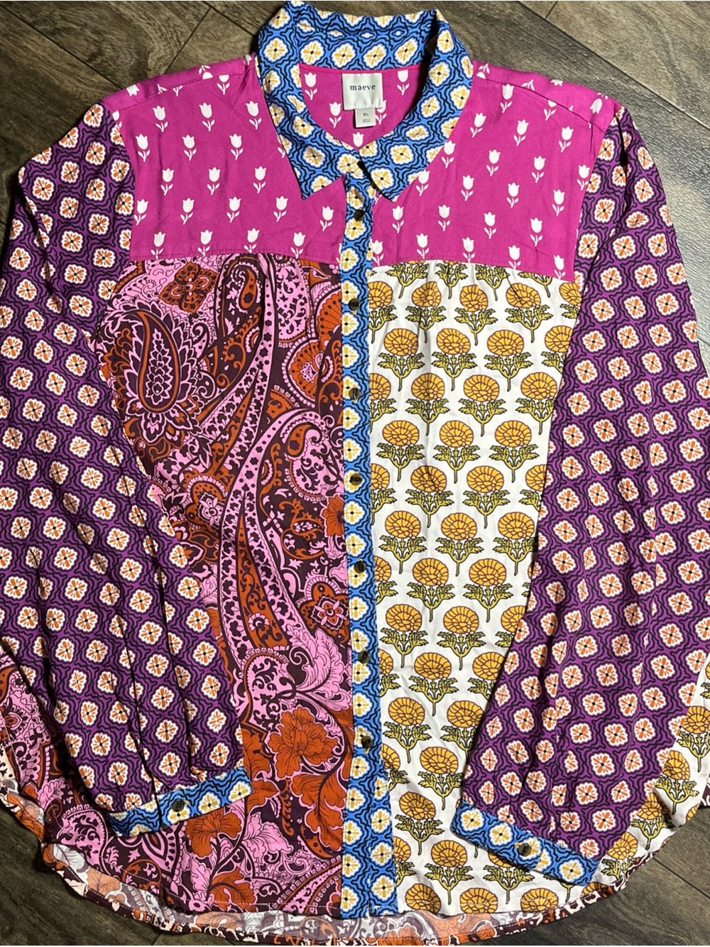 Maeve The Paz Shirt Womens XL Patchwork Paisley Boho Viscose EUC